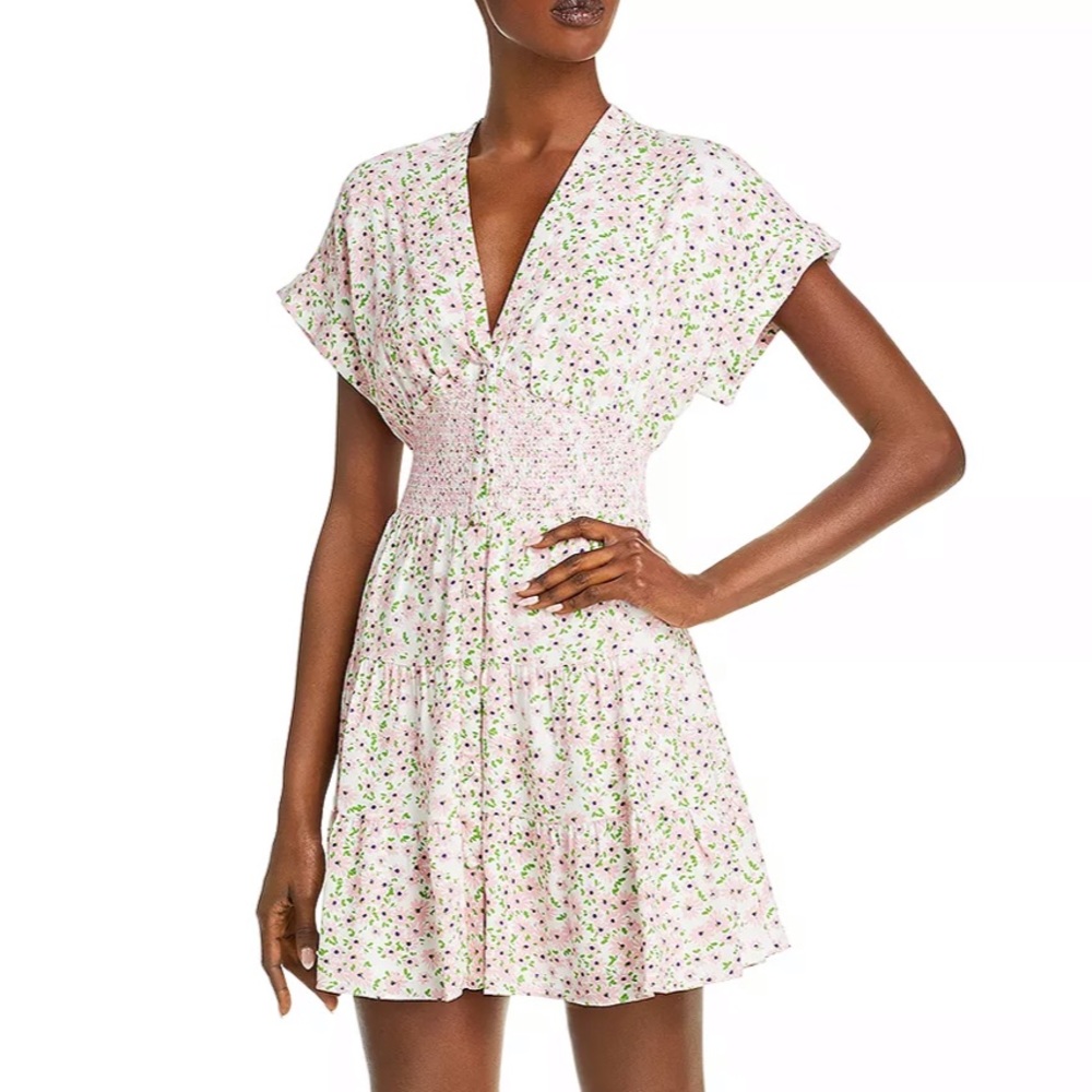 NWOT ALICE + OLIVIA Keela Smocked-Waist Button-Front Dress size 12